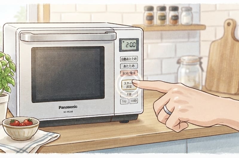 電子レンジを押す指
